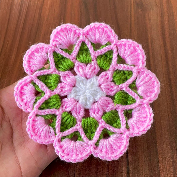 Crochet Floral Motif Coaster Pattern Layered Petal Doily Design Vintage Lace Round Crochet Tutorial PDF