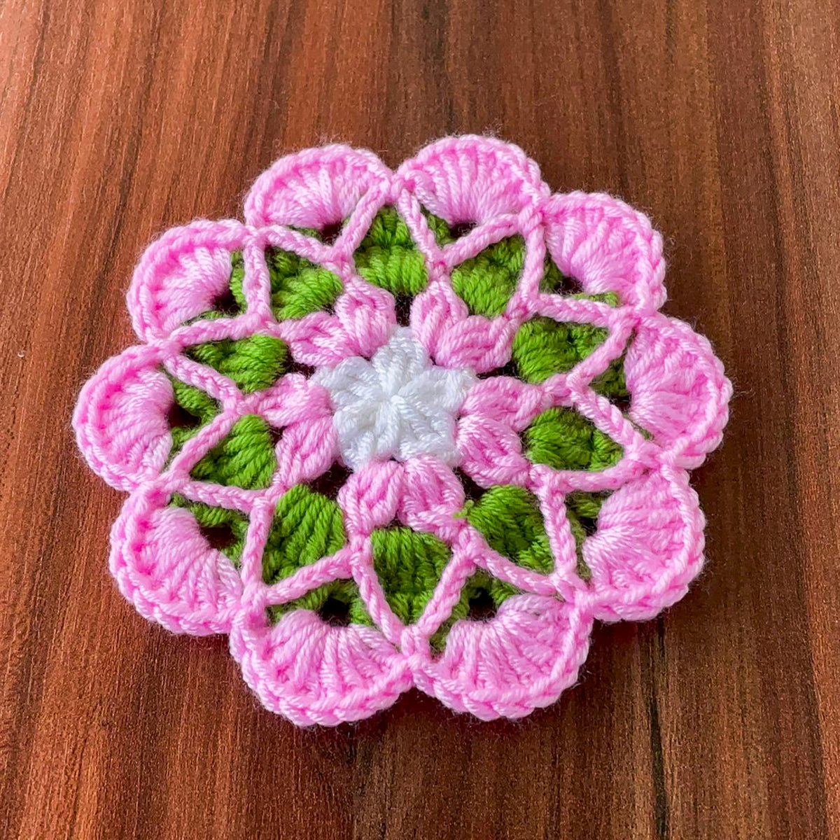 Crochet Floral Motif Coaster Pattern Layered Petal Doily Design Vintage Lace Round Crochet Tutorial PDF - Hand Trendy
