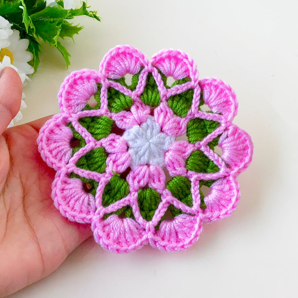 Crochet Floral Motif Coaster Pattern Layered Petal Doily Design Vintage Lace Round Crochet Tutorial PDF - Hand Trendy