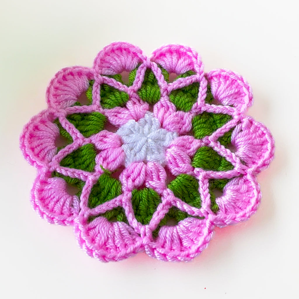 Crochet Floral Motif Coaster Pattern Layered Petal Doily Design Vintage Lace Round Crochet Tutorial PDF - Hand Trendy