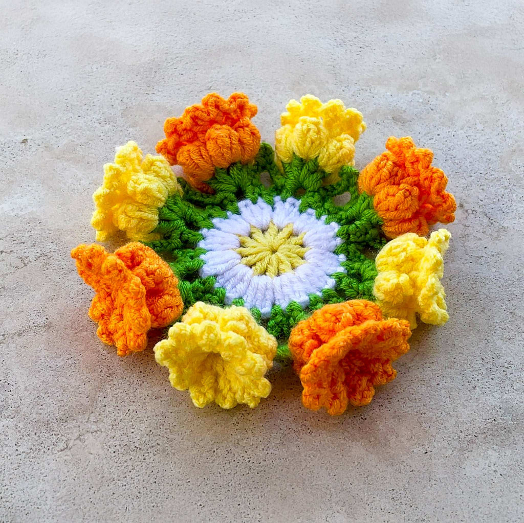 Tulip Coaster Crochet Pattern – Colorful Flower Doily PDF - Spring Floral Table Decor - Hand Trendy