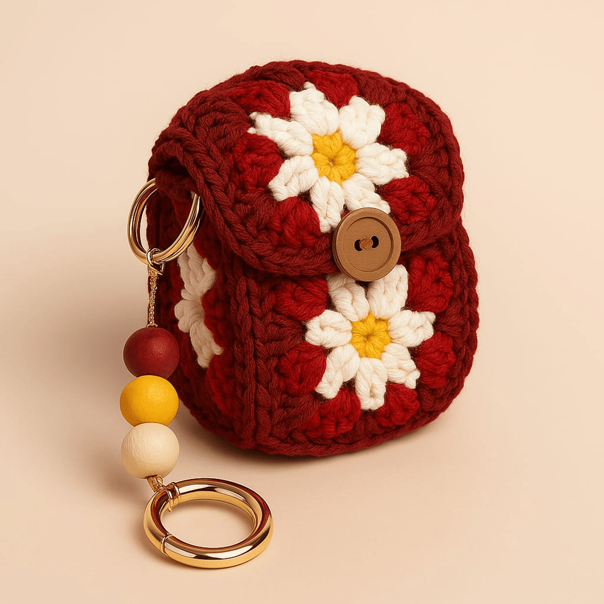 Granny Square Style Crochet Keychain Pouch – Beginner Friendly Small Crochet Bag PDF Gift - Hand Trendy