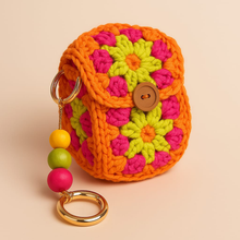 Granny Square Style Crochet Keychain Pouch – Beginner Friendly Small Crochet Bag PDF Gift