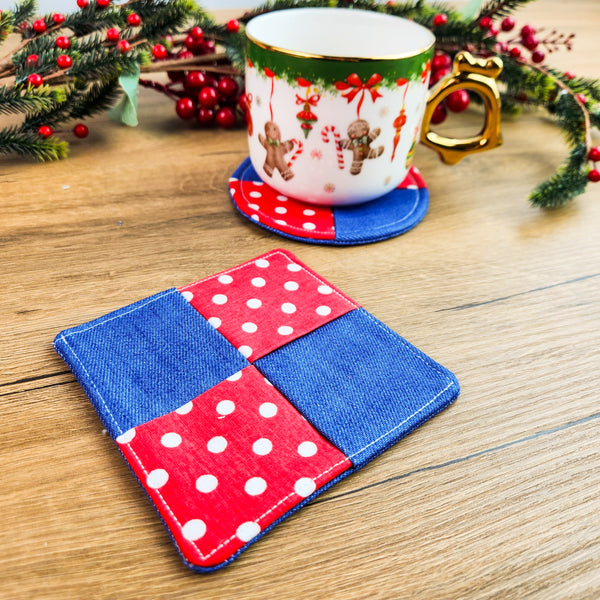 Sewing Coaster Set Pattern for Christmas - DIY Fabric Patchwork Mug Rugs in Christmas