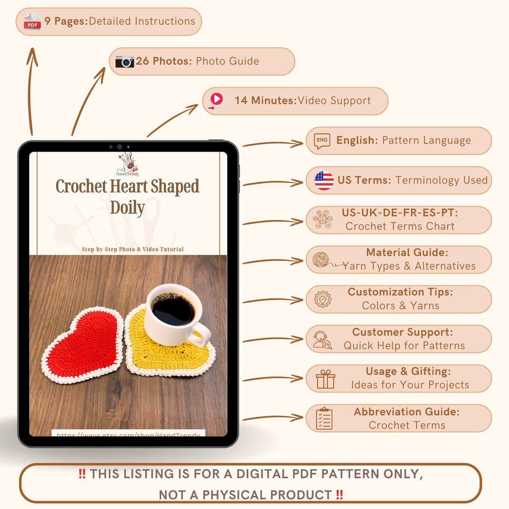 Heart Crochet Doily & Potholder Pattern - Cute Crochet Decor for Valentine's Day - Hand Trendy
