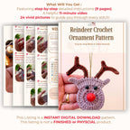 Reindeer Crochet Ornament Pattern PDF - Handmade Holiday Ornament PDF Tutorial for Beginners - Hand Trendy