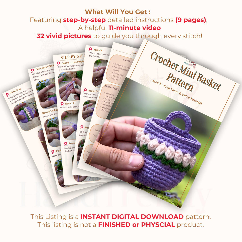 Floral Bag Keychain Crochet PDF Pattern - Mini Flower Purse Keyring Tutorial - Hand Trendy