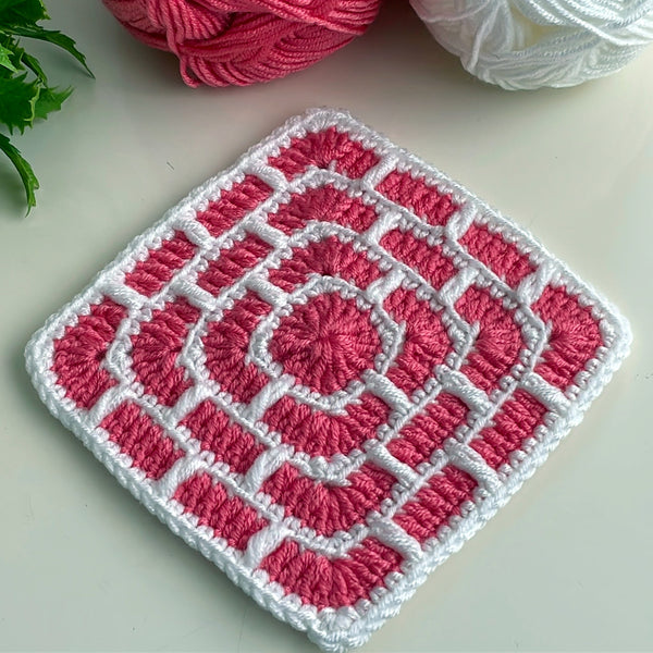 Brick Square Crochet Coaster Pattern Geometric Mug Rug Modern Home Decor PDF
