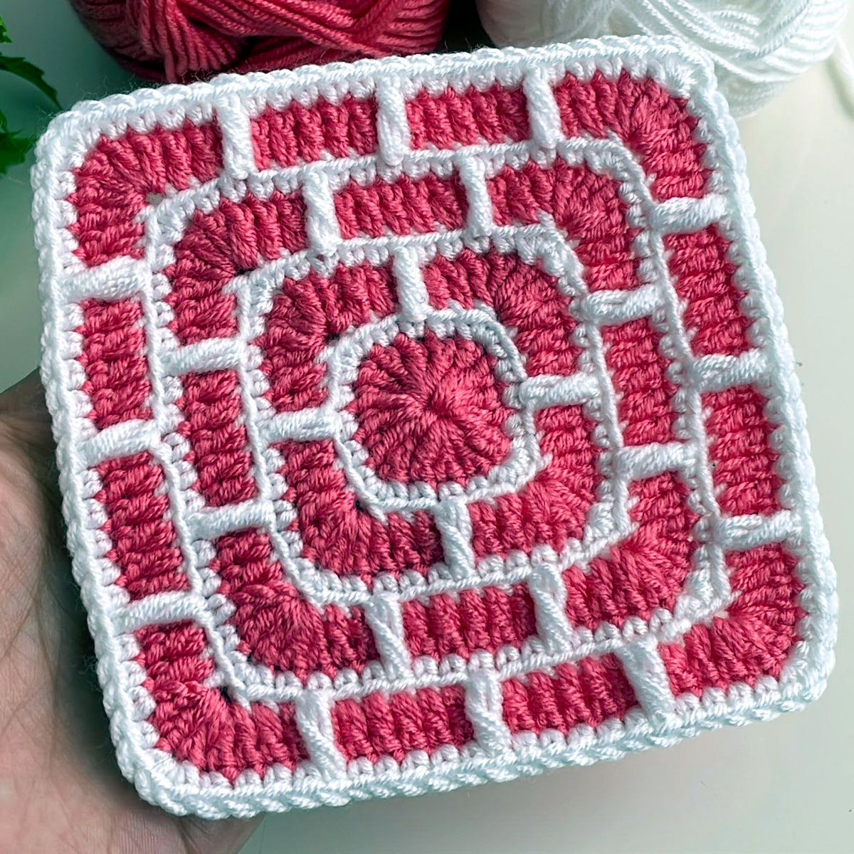 Brick Square Crochet Coaster Pattern Geometric Mug Rug Modern Home Decor PDF