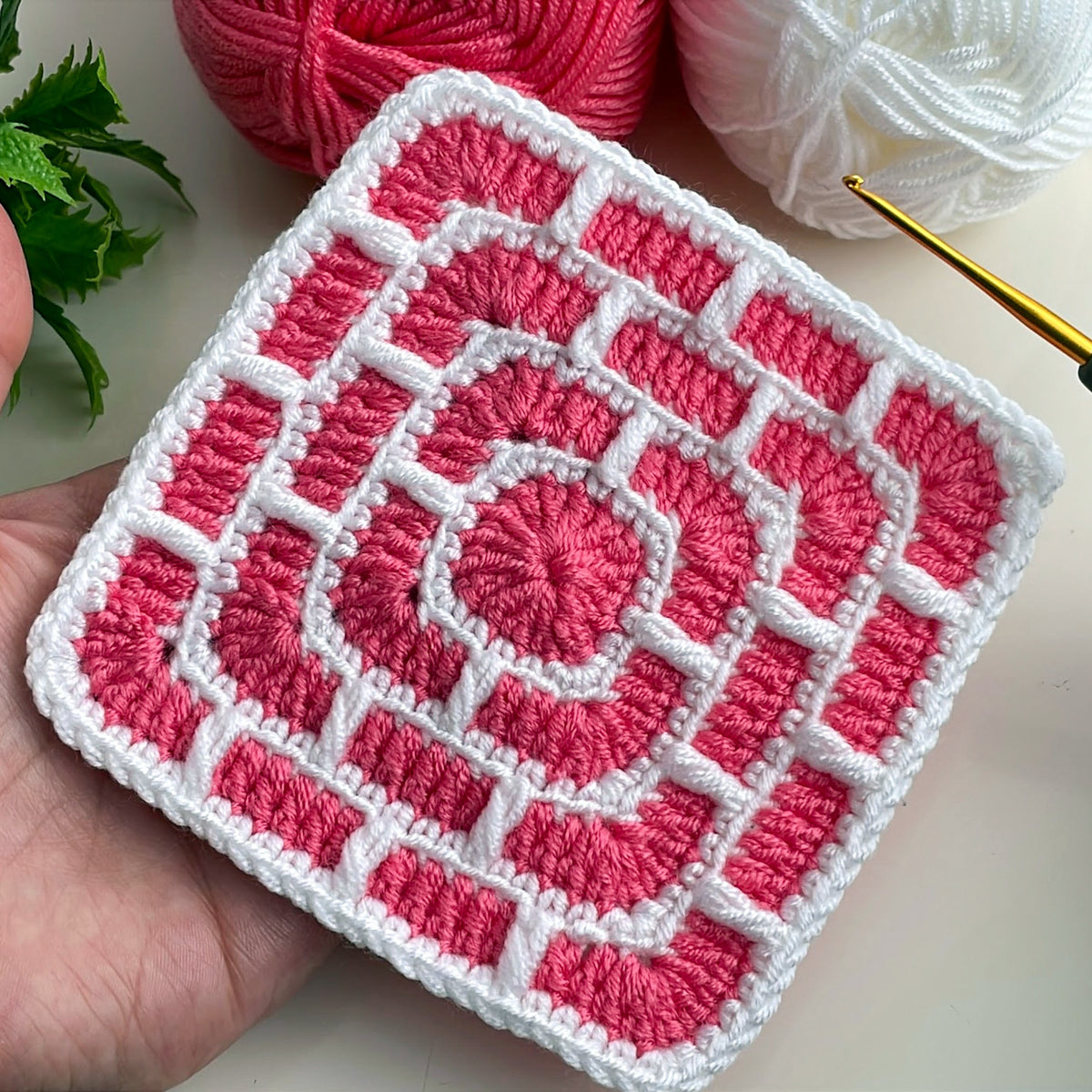 Brick Square Crochet Coaster Pattern Geometric Mug Rug Modern Home Decor PDF