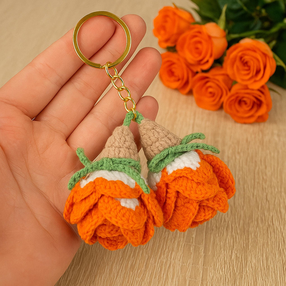 3D Crochet Rose Keychain Pattern PDF - Handmade Floral Bag Charm - Hand Trendy