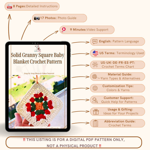 Solid Granny Square Baby Blanket Crochet Pattern - Beginner Crochet Coaster Pattern - Hand Trendy
