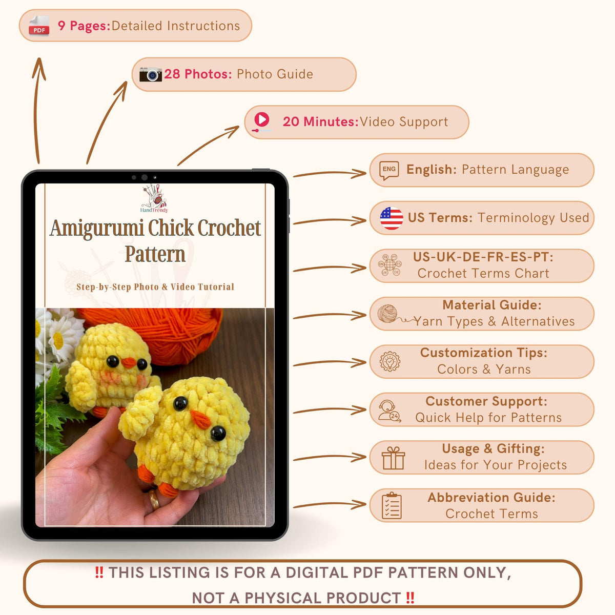 Amigurumi Chick Crochet Pattern PDF - Plush Baby Chick PDF - Hand Trendy