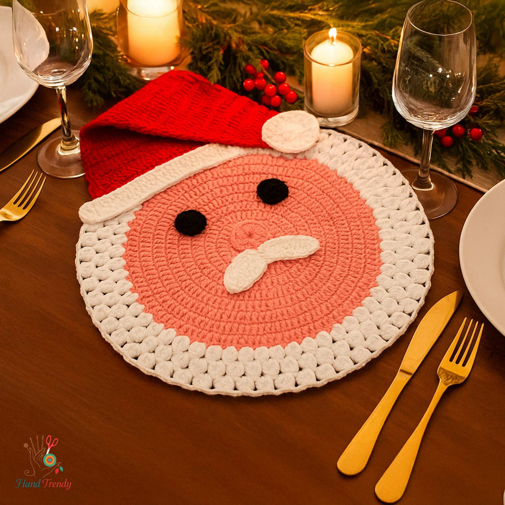 Santa Placemat Crochet Pattern PDF For Christmas Table Decor - Hand Trendy