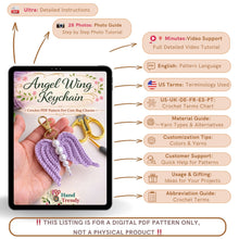 Crochet Angel Wing Keychain Pattern PDF, Bag Charm Tutorial, Pearl Beaded Keyring Design, Handmade Gift Accessory