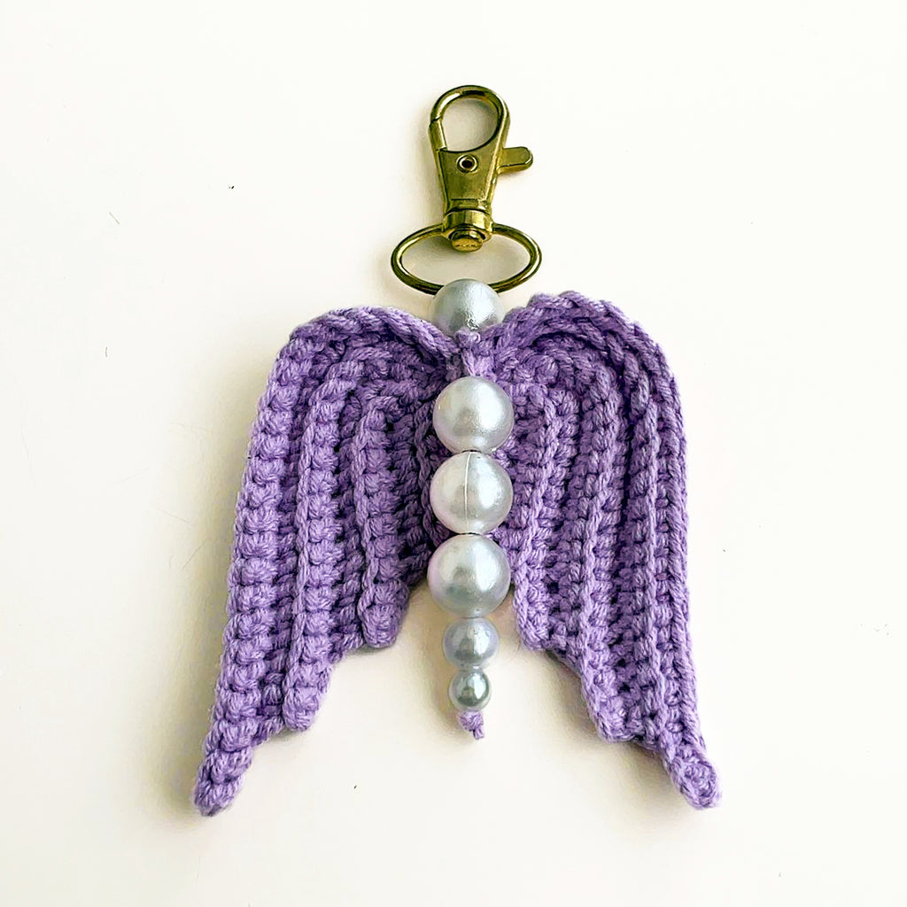 Crochet Angel Wing Keychain Pattern PDF, Bag Charm Tutorial, Pearl Beaded Keyring Design, Handmade Gift Accessory