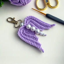 Crochet Angel Wing Keychain Pattern PDF, Bag Charm Tutorial, Pearl Beaded Keyring Design, Handmade Gift Accessory