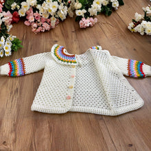 Crochet Baby Cardigan Pattern PDF, Rainbow Collar Sweater Tutorial, Buttoned Infant Jacket Design, Granny Stitch Detail