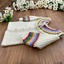 Crochet Baby Cardigan Pattern PDF, Rainbow Collar Sweater Tutorial, Buttoned Infant Jacket Design, Granny Stitch Detail