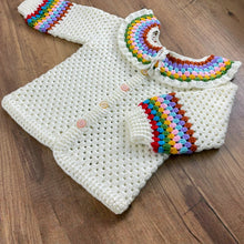 Crochet Baby Cardigan Pattern PDF, Rainbow Collar Sweater Tutorial, Buttoned Infant Jacket Design, Granny Stitch Detail