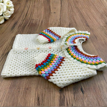 Crochet Baby Cardigan Pattern PDF, Rainbow Collar Sweater Tutorial, Buttoned Infant Jacket Design, Granny Stitch Detail