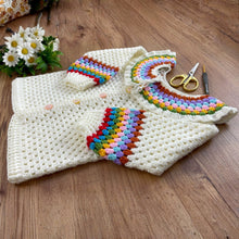 Crochet Baby Cardigan Pattern PDF, Rainbow Collar Sweater Tutorial, Buttoned Infant Jacket Design, Granny Stitch Detail