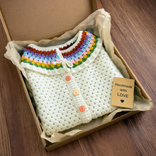 Crochet Baby Cardigan Pattern PDF, Rainbow Collar Sweater Tutorial, Buttoned Infant Jacket Design, Granny Stitch Detail