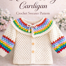 Crochet Baby Cardigan Pattern PDF, Rainbow Collar Sweater Tutorial, Buttoned Infant Jacket Design, Granny Stitch Detail