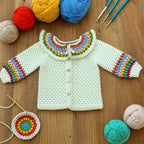 Crochet Baby Cardigan Pattern PDF, Rainbow Collar Sweater Tutorial, Buttoned Infant Jacket Design, Granny Stitch Detail