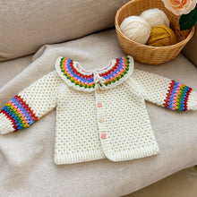 Crochet Baby Cardigan Pattern PDF, Rainbow Collar Sweater Tutorial, Buttoned Infant Jacket Design, Granny Stitch Detail