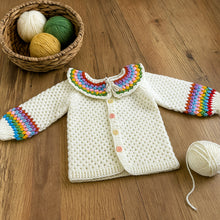 Crochet Baby Cardigan Pattern PDF, Rainbow Collar Sweater Tutorial, Buttoned Infant Jacket Design, Granny Stitch Detail