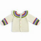 Crochet Baby Cardigan Pattern PDF, Rainbow Collar Sweater Tutorial, Buttoned Infant Jacket Design, Granny Stitch Detail