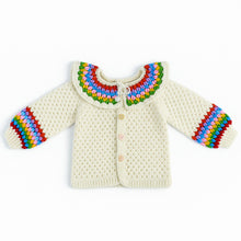 Crochet Baby Cardigan Pattern PDF, Rainbow Collar Sweater Tutorial, Buttoned Infant Jacket Design, Granny Stitch Detail