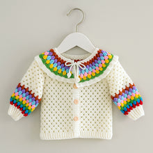 Crochet Baby Cardigan Pattern PDF, Rainbow Collar Sweater Tutorial, Buttoned Infant Jacket Design, Granny Stitch Detail