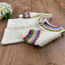 Crochet Baby Cardigan Pattern PDF, Rainbow Collar Sweater Tutorial, Buttoned Infant Jacket Design, Granny Stitch Detail