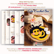 Crochet Bee Applique Pattern PDF, Cute Bumblebee Motif Design, Kids Bag Patch, Spring Nursery Decor Tutorial