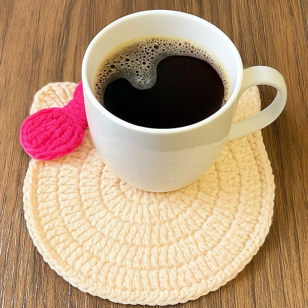 Crochet Coaster Pattern, Animal Coaster Crochet Pattern PDF, Cat Coaster Crochet, Easy Mug Rug Pattern, Cute Cat with Bow Coaster