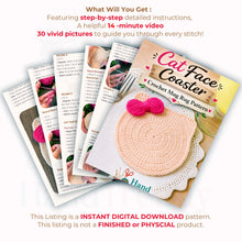Crochet Coaster Pattern, Animal Coaster Crochet Pattern PDF, Cat Coaster Crochet, Easy Mug Rug Pattern, Cute Cat with Bow Coaster