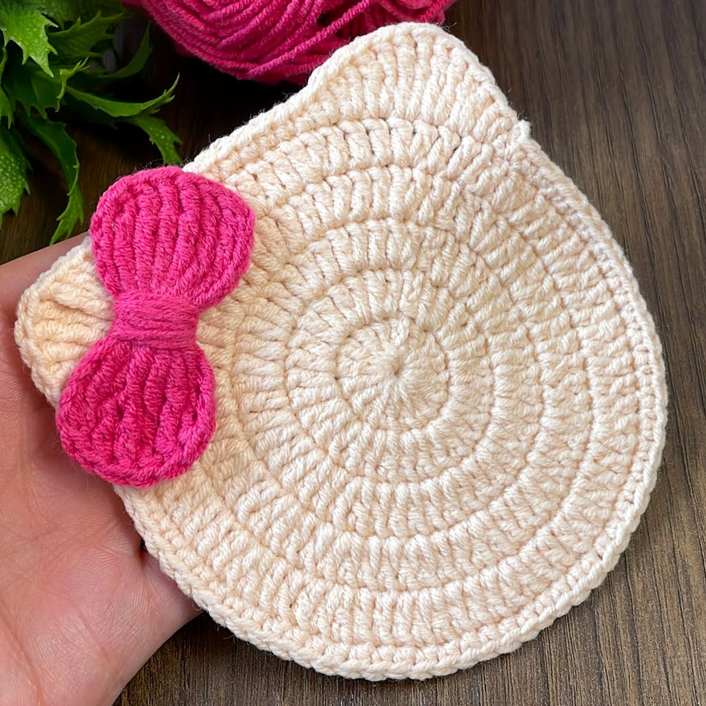 Crochet Coaster Pattern, Animal Coaster Crochet Pattern PDF, Cat Coaster Crochet, Easy Mug Rug Pattern, Cute Cat with Bow Coaster