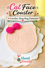 Crochet Coaster Pattern, Animal Coaster Crochet Pattern PDF, Cat Coaster Crochet, Easy Mug Rug Pattern, Cute Cat with Bow Coaster