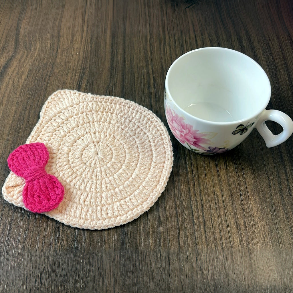 Crochet Coaster Pattern, Animal Coaster Crochet Pattern PDF, Cat Coaster Crochet, Easy Mug Rug Pattern, Cute Cat with Bow Coaster