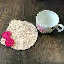 Crochet Coaster Pattern, Animal Coaster Crochet Pattern PDF, Cat Coaster Crochet, Easy Mug Rug Pattern, Cute Cat with Bow Coaster