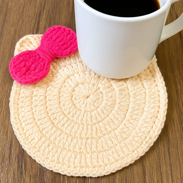 Crochet Coaster Pattern, Animal Coaster Crochet Pattern PDF, Cat Coaster Crochet, Easy Mug Rug Pattern, Cute Cat with Bow Coaster