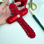 Crochet Cross Bookmark Pattern PDF, Lace Shell Stitch, Red Ribbon and Pearl, Easy Beginner