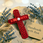 Crochet Cross Bookmark Pattern PDF, Lace Shell Stitch, Red Ribbon and Pearl, Easy Beginner