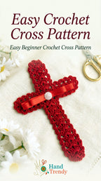 Crochet Cross Bookmark Pattern PDF, Lace Shell Stitch, Red Ribbon and Pearl, Easy Beginner