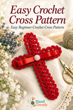 Crochet Cross Bookmark Pattern PDF, Lace Shell Stitch, Red Ribbon and Pearl, Easy Beginner