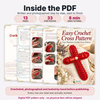 Crochet Cross Bookmark Pattern PDF, Lace Shell Stitch, Red Ribbon and Pearl, Easy Beginner