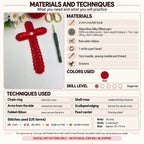 Crochet Cross Bookmark Pattern PDF, Lace Shell Stitch, Red Ribbon and Pearl, Easy Beginner