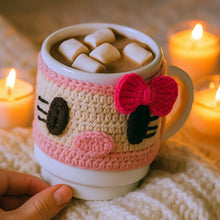 Crochet Cup Cozy Pattern, Mug Cozy Crochet Pattern PDF, Crochet Mug Sleeve Pattern, Coffee Cozy Crochet, Cute Cat Mug Cozy with Bow